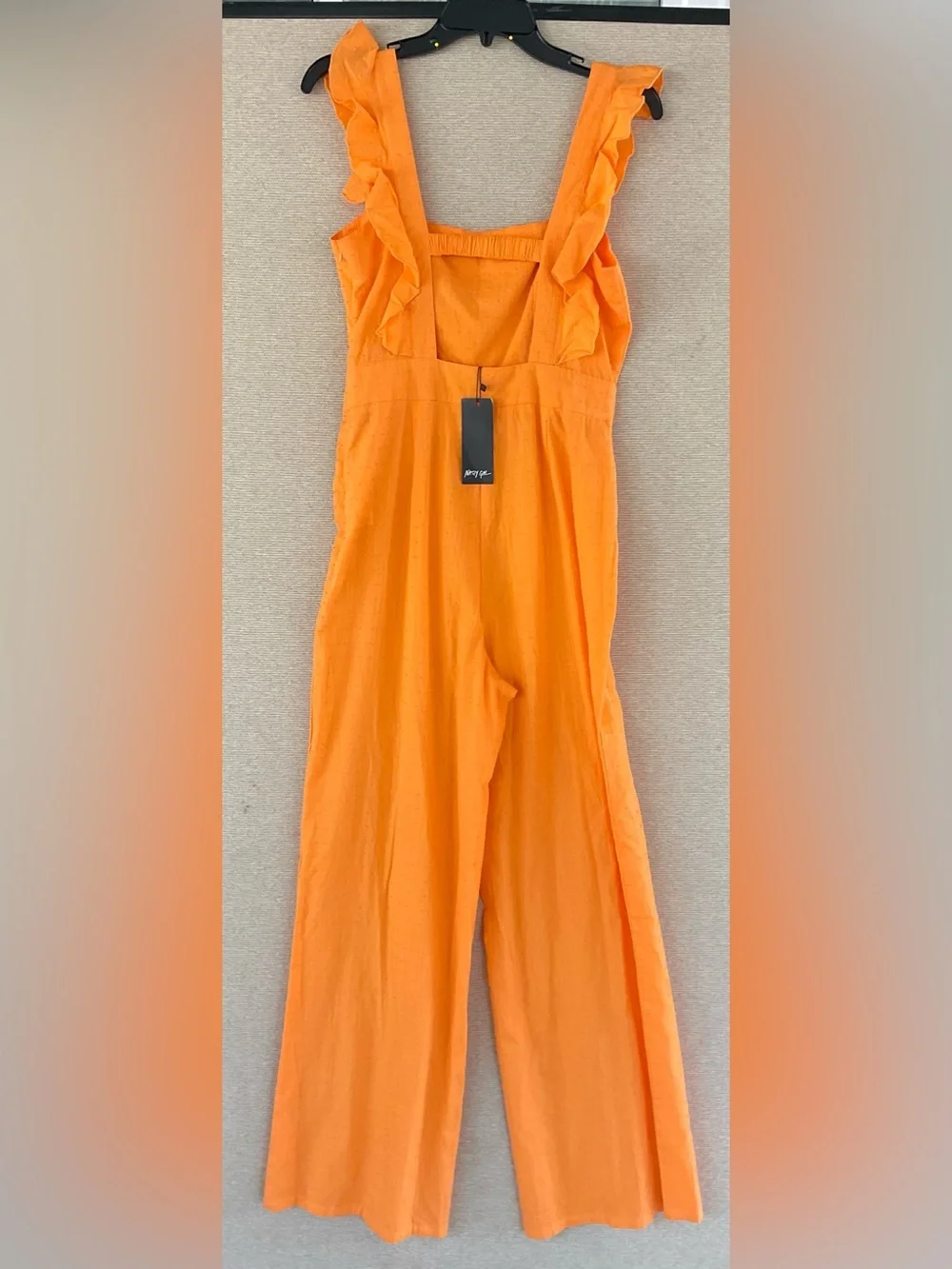 Nasty Gal Bright Orange Ruffle-Strap Wide-Leg Jumpsuit - Picture 2 of 14